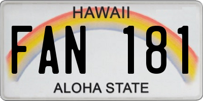 HI license plate FAN181