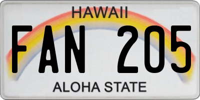 HI license plate FAN205