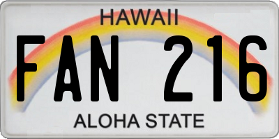HI license plate FAN216