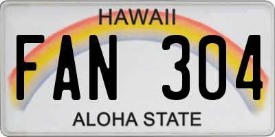 HI license plate FAN304