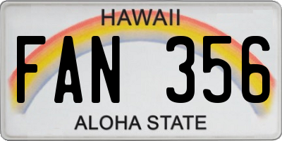 HI license plate FAN356