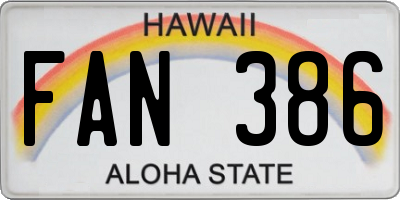 HI license plate FAN386
