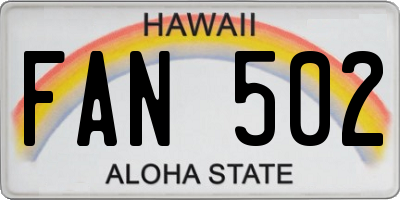 HI license plate FAN502