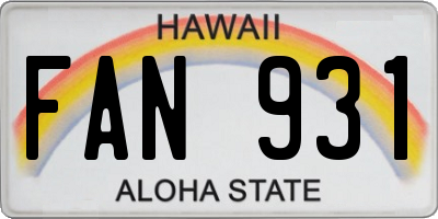 HI license plate FAN931