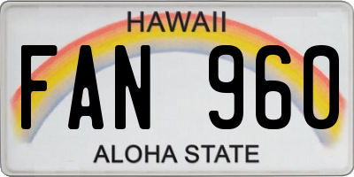 HI license plate FAN960