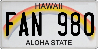 HI license plate FAN980
