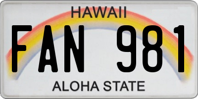 HI license plate FAN981