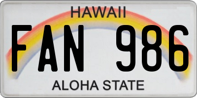 HI license plate FAN986