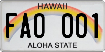 HI license plate FAO001