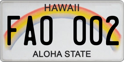 HI license plate FAO002