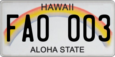 HI license plate FAO003