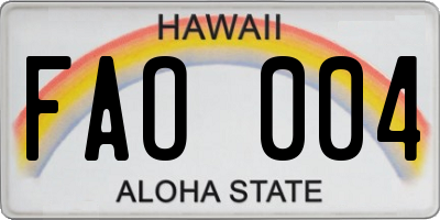 HI license plate FAO004