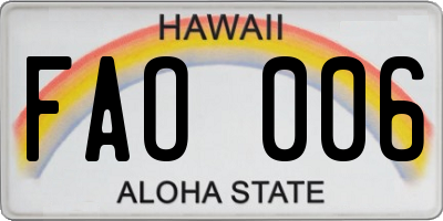 HI license plate FAO006