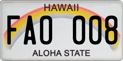 HI license plate FAO008