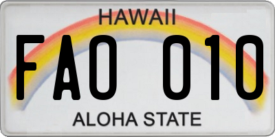 HI license plate FAO010