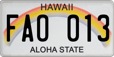 HI license plate FAO013