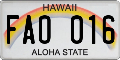 HI license plate FAO016
