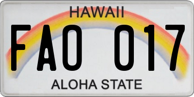HI license plate FAO017