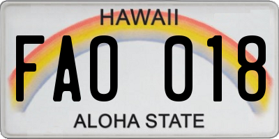 HI license plate FAO018