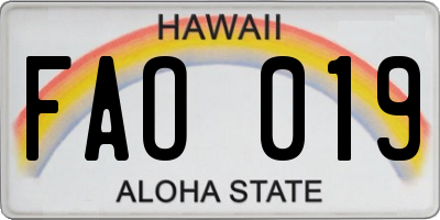 HI license plate FAO019