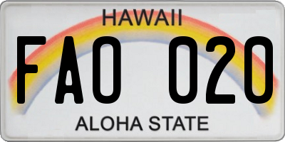 HI license plate FAO020