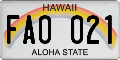 HI license plate FAO021