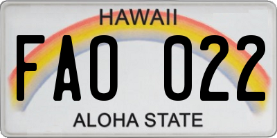 HI license plate FAO022