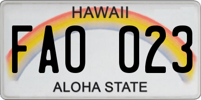 HI license plate FAO023