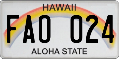 HI license plate FAO024