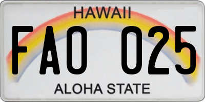 HI license plate FAO025