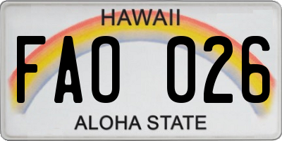 HI license plate FAO026