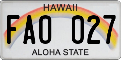 HI license plate FAO027
