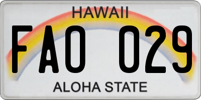 HI license plate FAO029