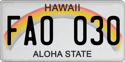 HI license plate FAO030