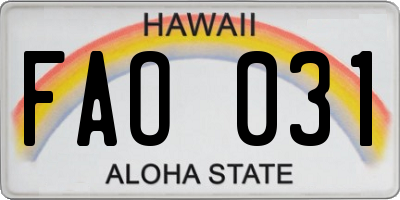 HI license plate FAO031