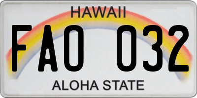 HI license plate FAO032