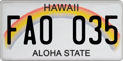 HI license plate FAO035