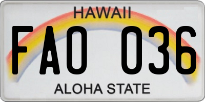 HI license plate FAO036