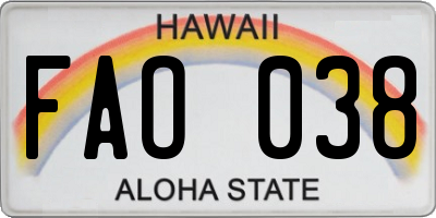 HI license plate FAO038