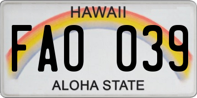 HI license plate FAO039