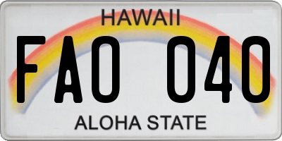 HI license plate FAO040