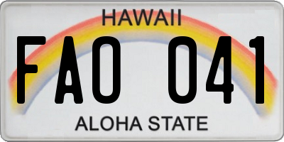 HI license plate FAO041