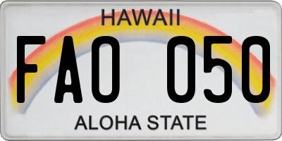 HI license plate FAO050