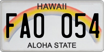 HI license plate FAO054