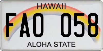 HI license plate FAO058
