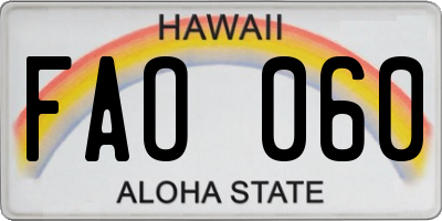 HI license plate FAO060