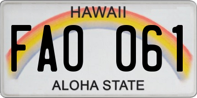 HI license plate FAO061