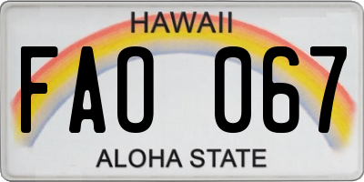 HI license plate FAO067