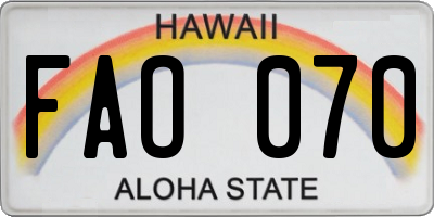 HI license plate FAO070