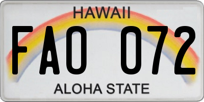 HI license plate FAO072